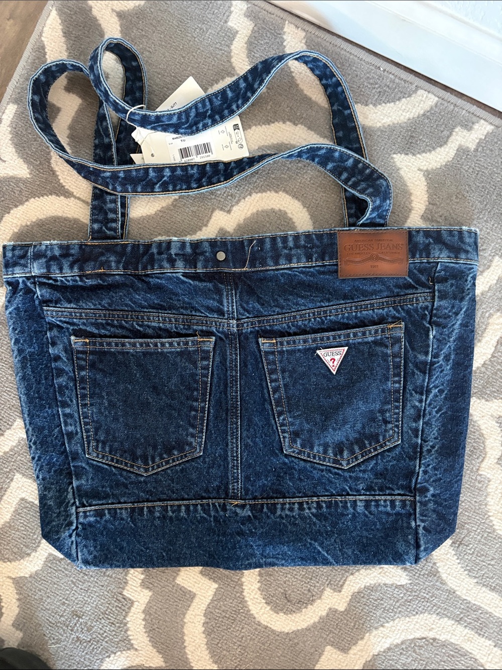 Guess Blue Denim Logo Tote - Picture 2 of 2